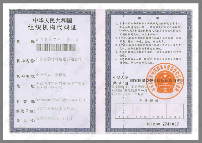 Organization code certificate